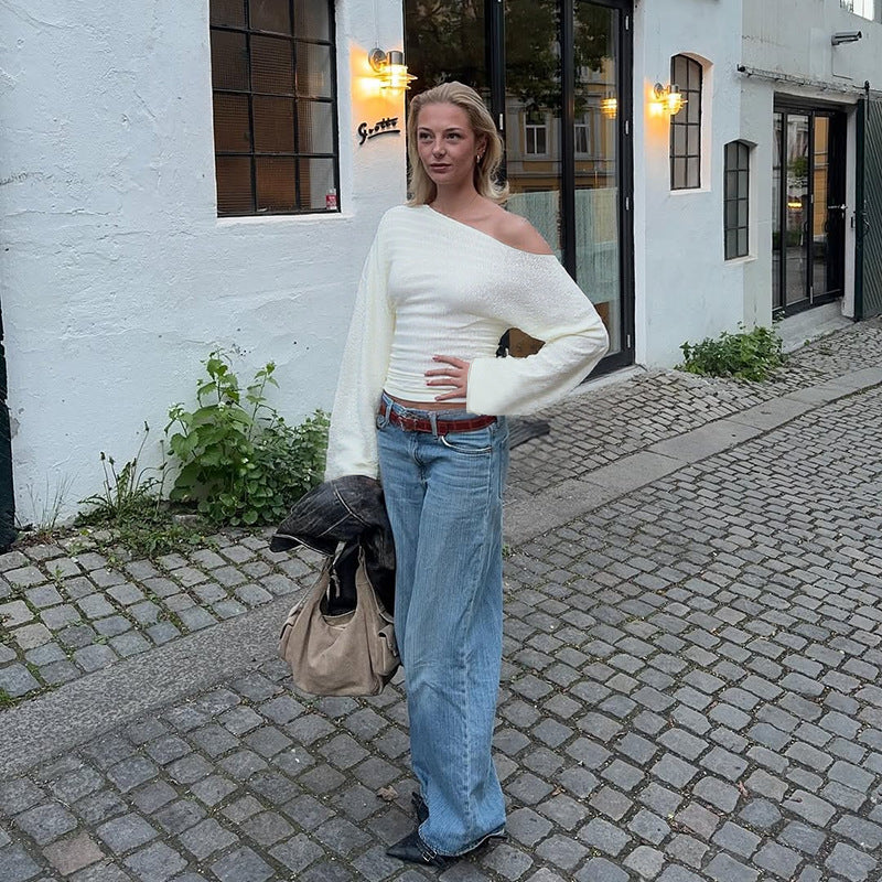 Damen Elegantes Einseitig-Halbarmtop mit modischem Strukturdesign und passenden Pants Drune