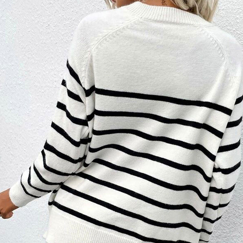 Damen modischer Streifenpullover mit Herzdetails Drune