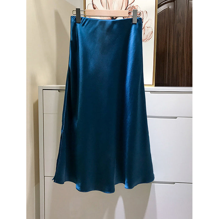 Damen Eleganter Satinrock mit asymmetrischem Schlitz Drune