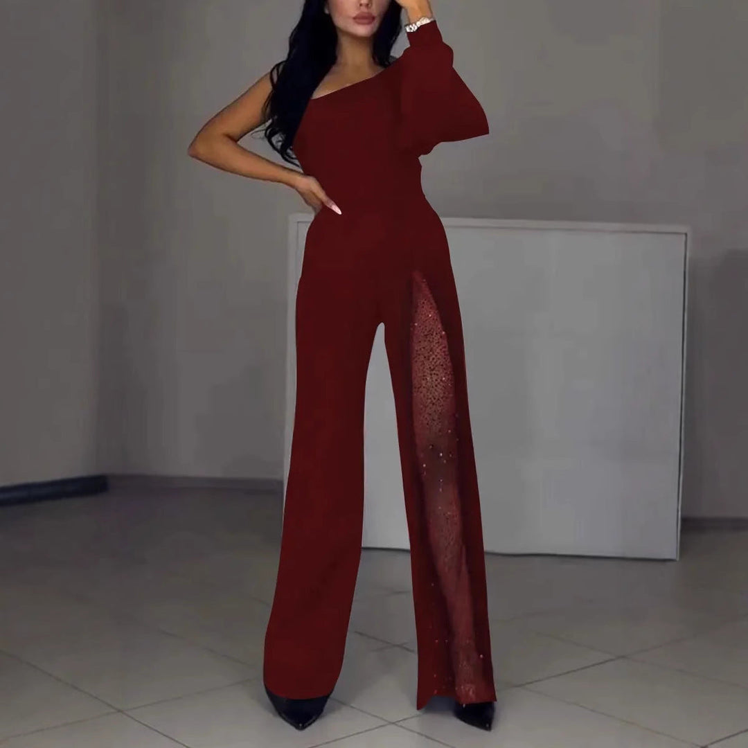 Asymmetrischer einseitiger Damen-Jumpsuit mit Paillettenpanel Drune