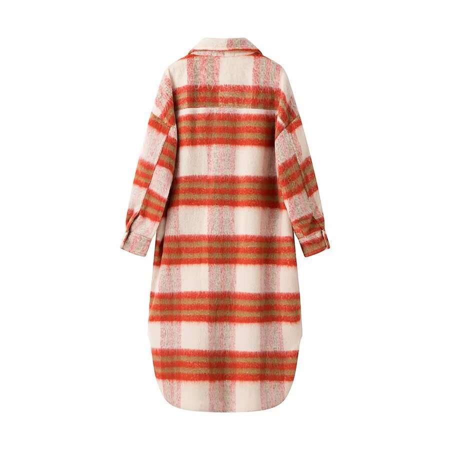 Damen Modischer Oversized-Wollmantel mit Karomuster Drune