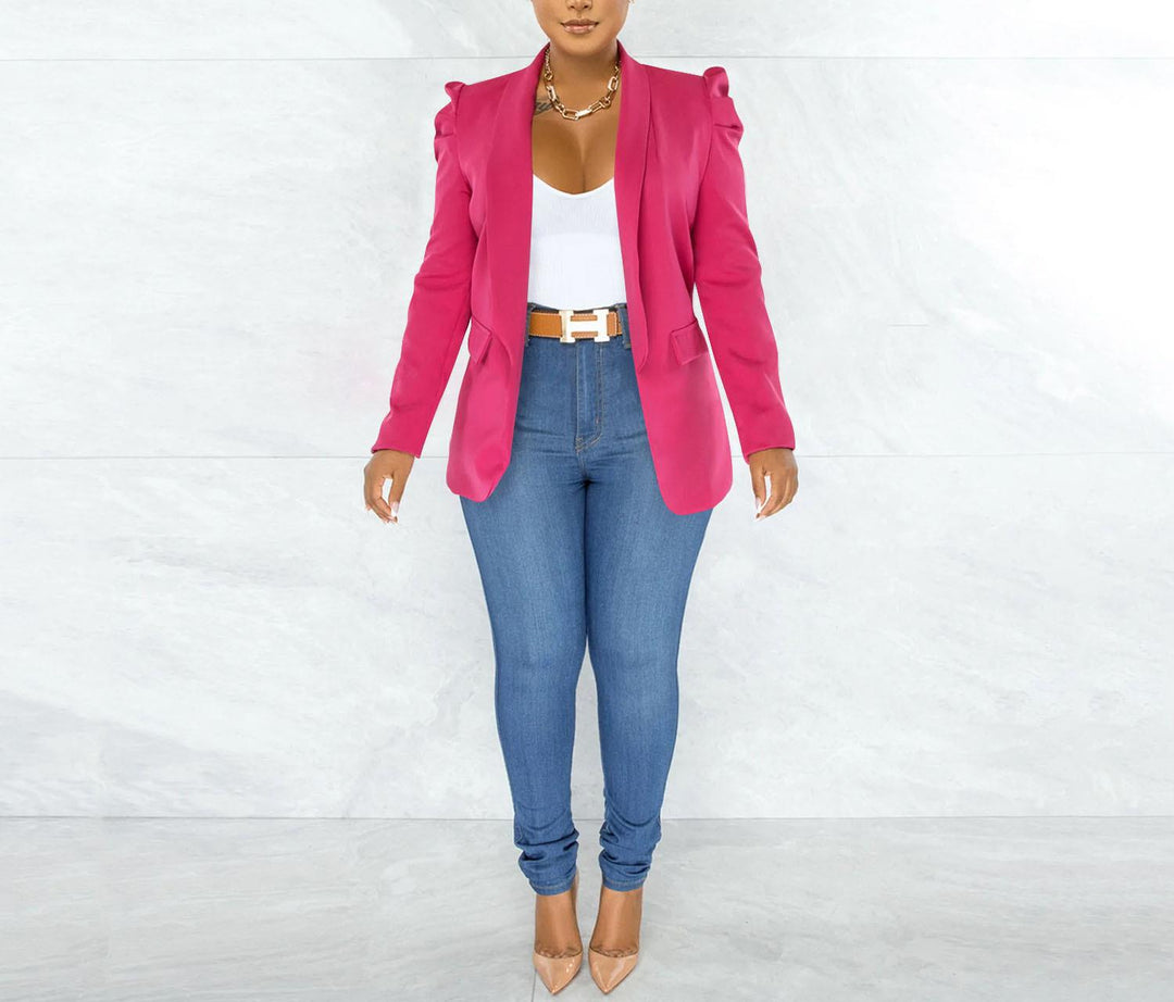Damen Eleganter Blazer mit Schulterpolstern Drune
