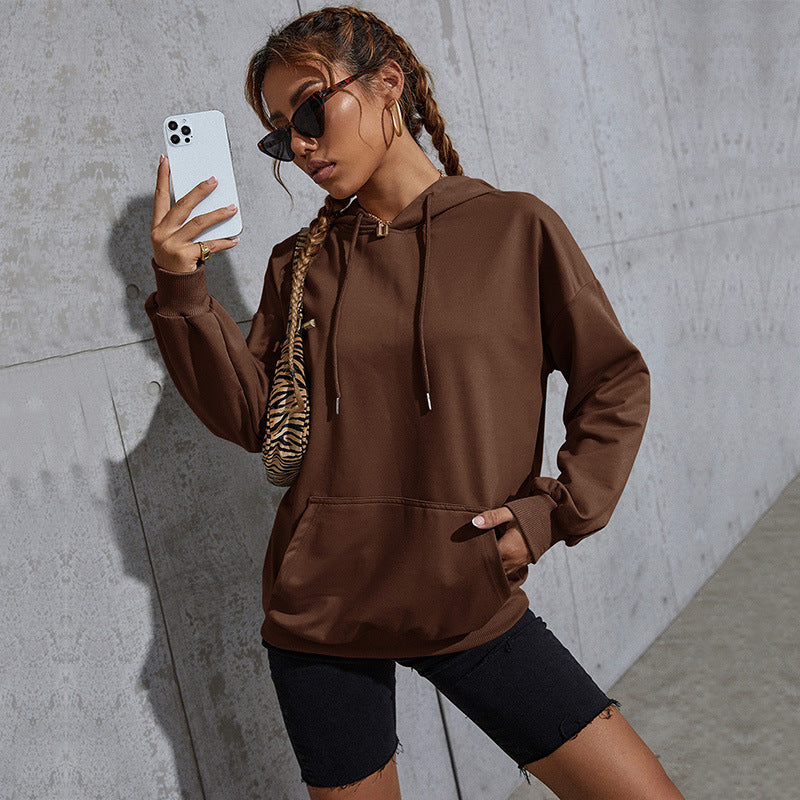 Damen Oversize-Kapuzenpullover mit Kängurutasche und elastischem Saum Drune