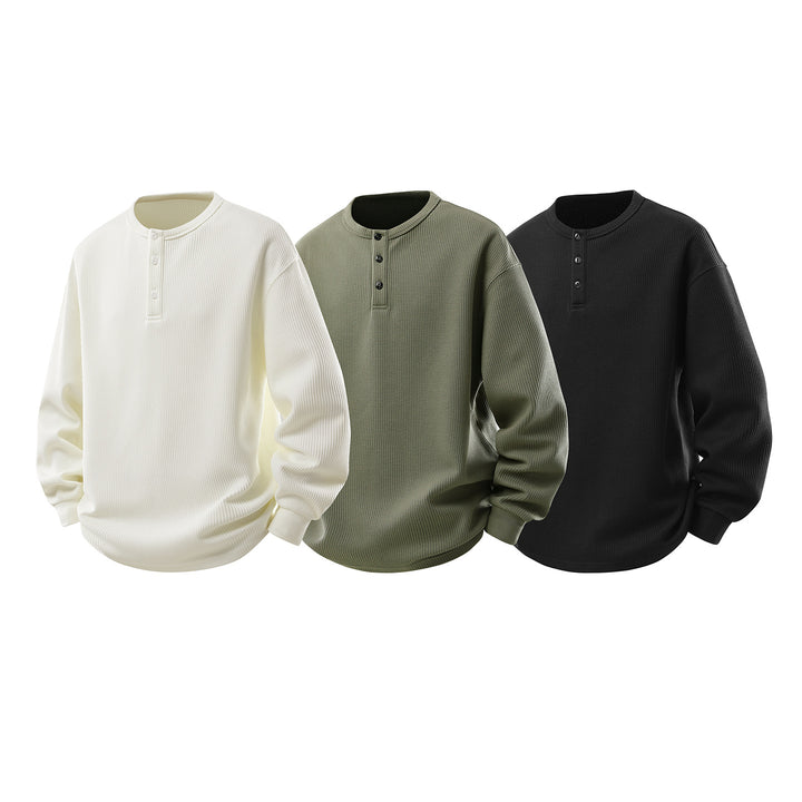 Herren Waffelstruktur-Henley-Thermashirt mit Knopfleiste und Relaxed-Fit Drune