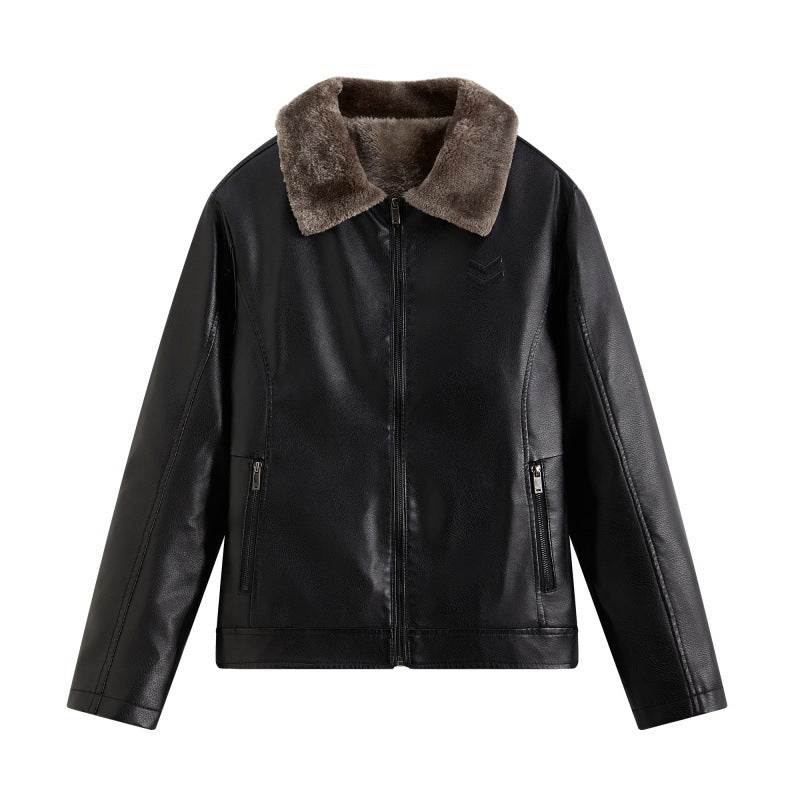Herren Elegante Lederjacke mit Kunstfellkragen Drune