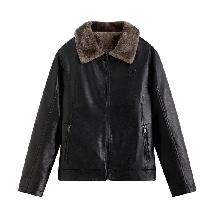Herren Elegante Lederjacke mit Kunstfellkragen Drune
