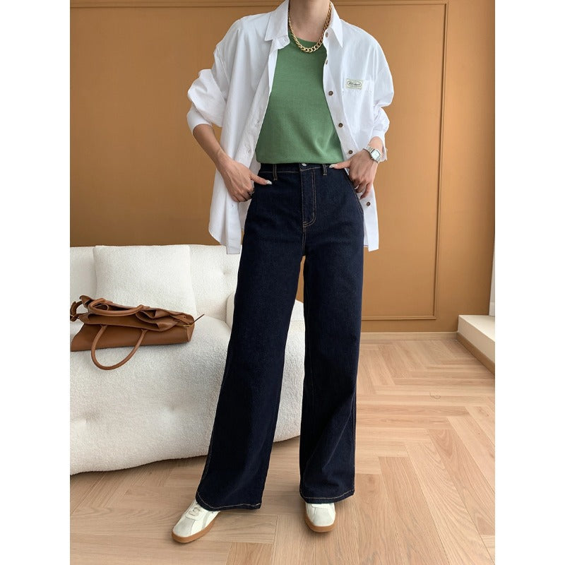 Damen elegante und weite Jeans mit hohem Bund Drune