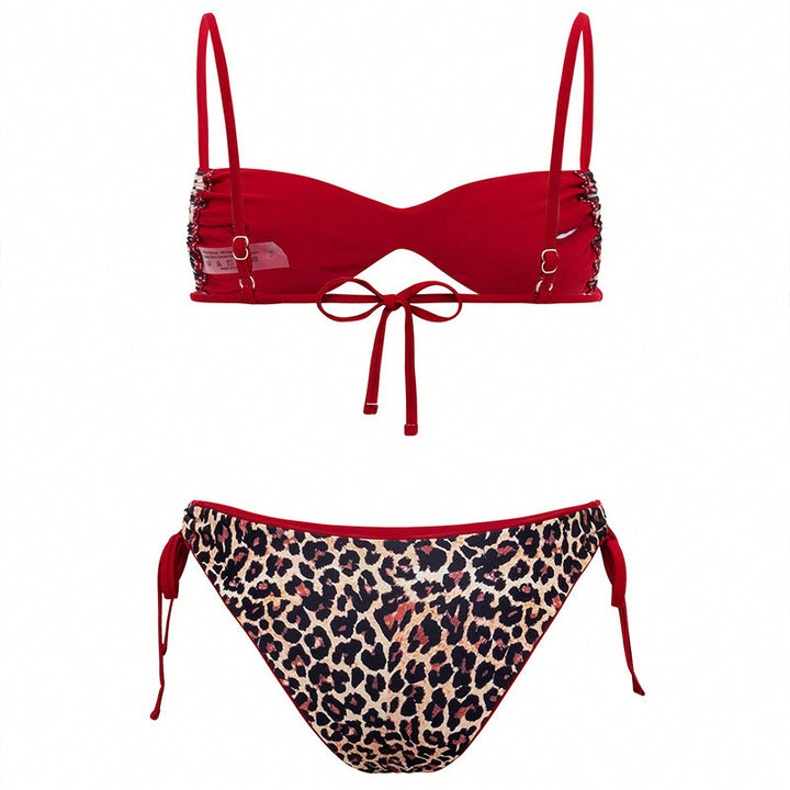 Damen Triangel-Bikini mit tierischem Druck und verstellbaren Bindebändern Drune