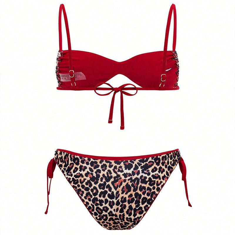 Damen Triangel-Bikini mit verspieltem Leopardenmuster und verstellbaren Trägern Drune