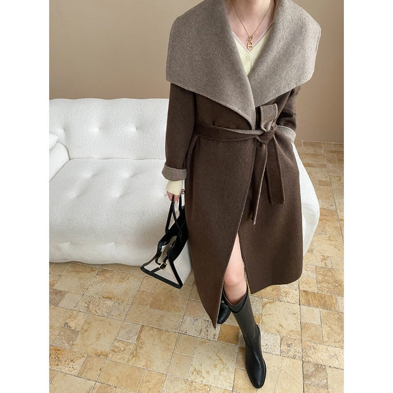Damen eleganter Übergröße-Mantel mit tieferem Kragen und strukturierter Oberfläche Drune