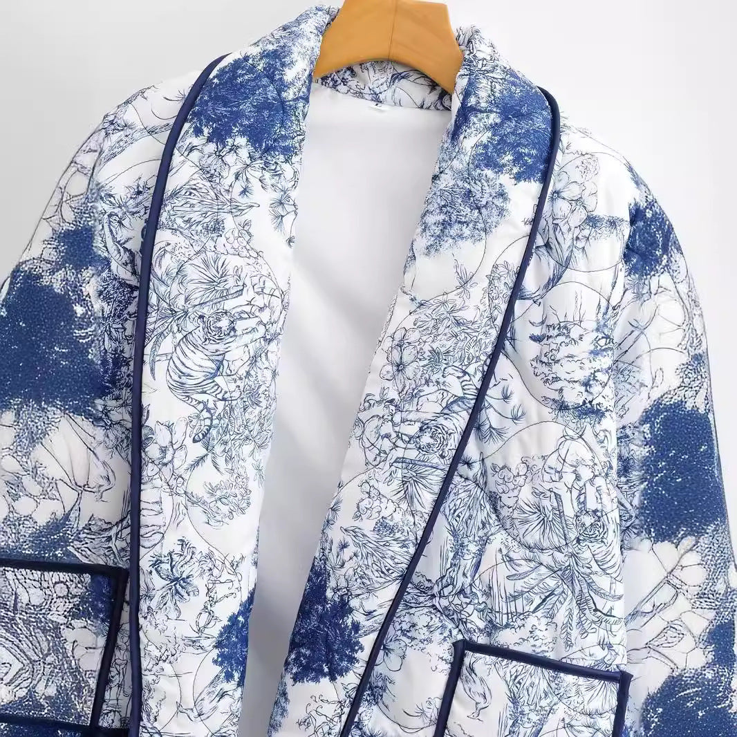 Damen nan leichte gesteppte Kurzjacke im Kimono‑Stil mit weitem Schalkragen, kontrastpaspel und aufgesetzten Taschen Drune