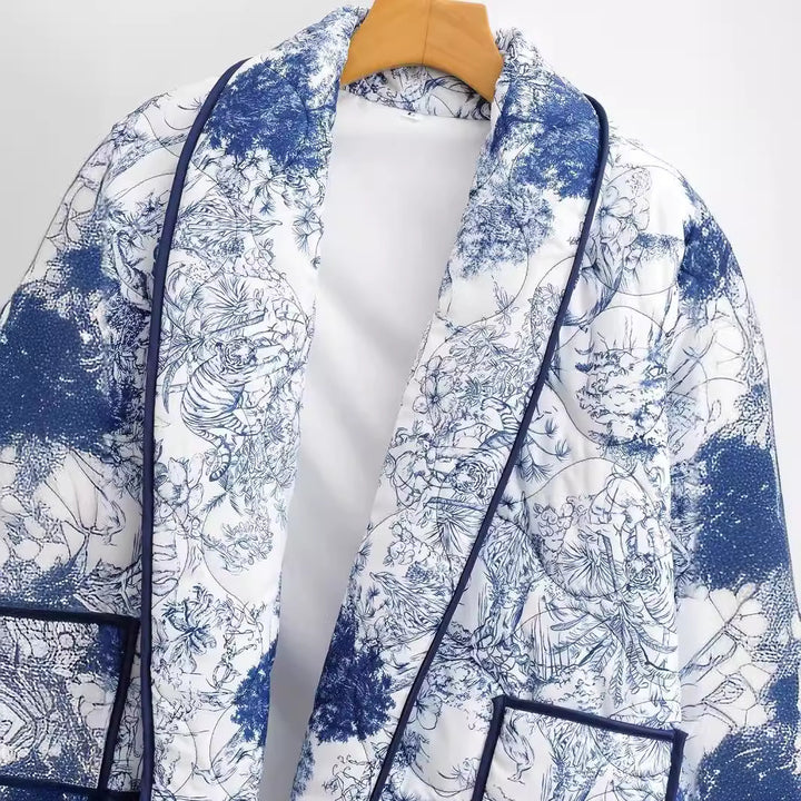 Damen nan leichte gesteppte Kurzjacke im Kimono‑Stil mit weitem Schalkragen, kontrastpaspel und aufgesetzten Taschen Drune