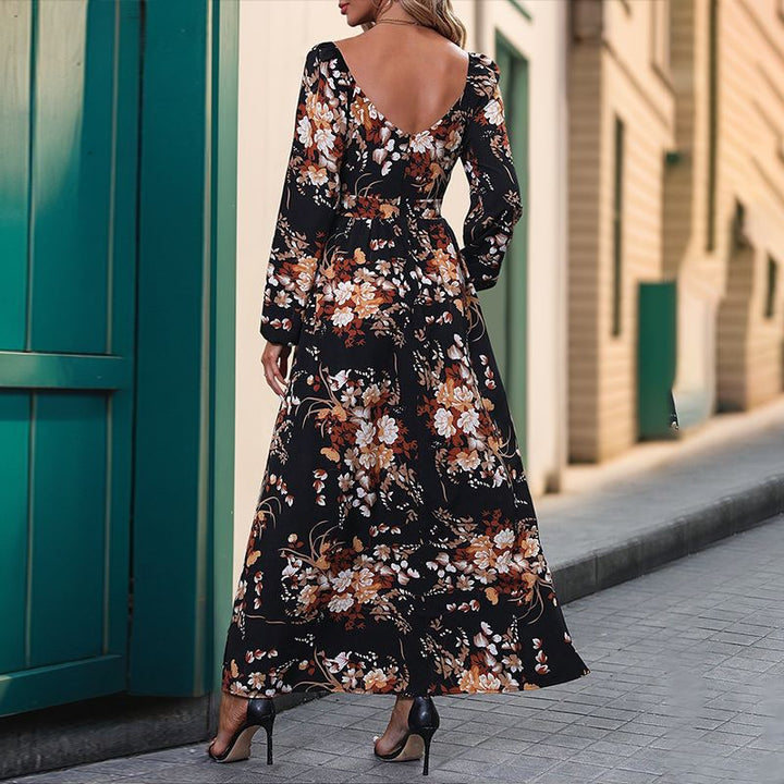 Damen Floral Maxikleid mit V-Ausschnitt und Rüschendetails Drune