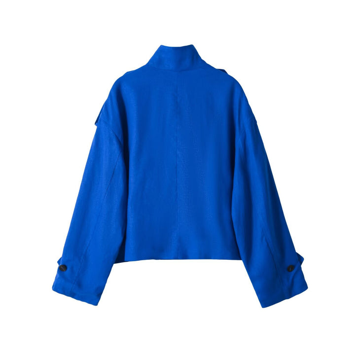 Damen Kurzer Trenchcoat mit Stehkragen und Schulterklappen Drune