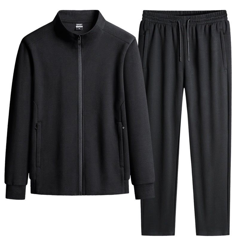 Herren Modernes Freizeit-Trainingsset aus Thermofleece mit Stehkragen‑Zipjacke & konischer Jogginghose Drune