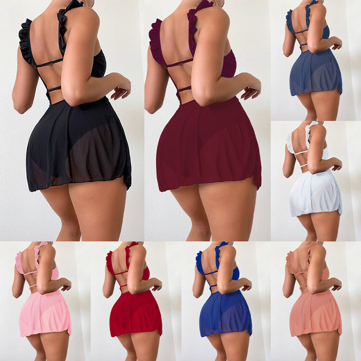 Damen Badesarong mit zarten Rüschendetails Drune