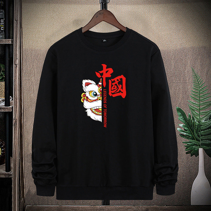 Herren Sweatshirt mit traditionellem Löwentanz‑Motiv und Rundhalsausschnitt Drune