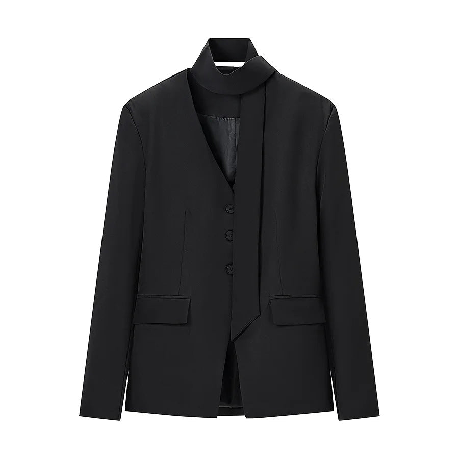 Damen nan taillierter Blazer mit Schalkragen-Schleife und V-Ausschnitt Drune