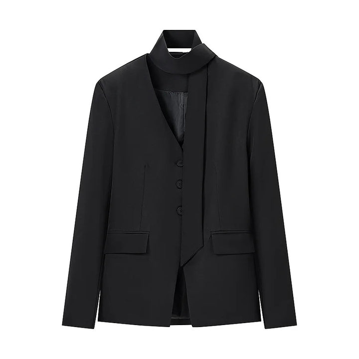 Damen nan taillierter Blazer mit Schalkragen-Schleife und V-Ausschnitt Drune