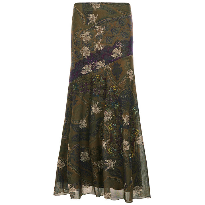Damen Maxirock im Boho‑Look mit ausgestellter A‑Linie und Paisley‑Floraler Musterung Drune
