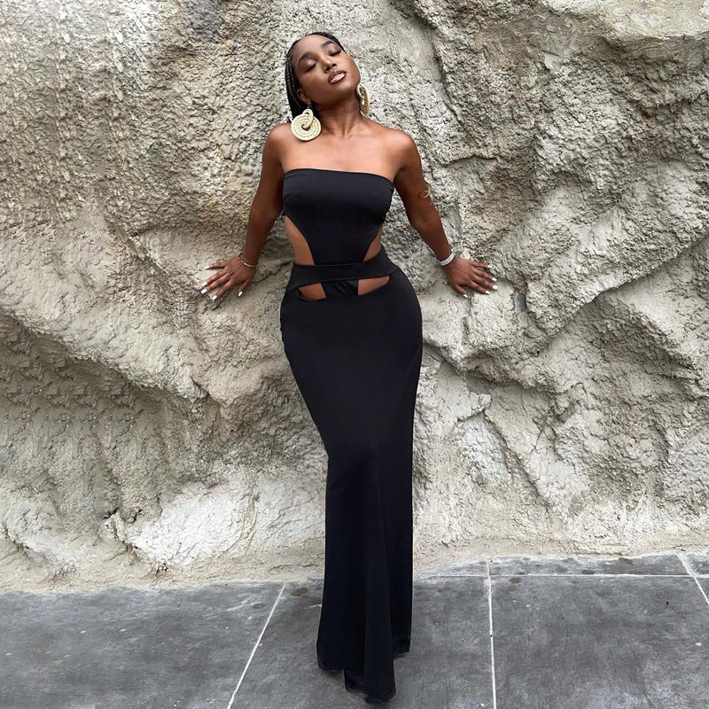 Damen Maxi-Kleid mit elegantem Asymmetrischem Ausschnitt und Innovativem Cut-Out-Design Drune