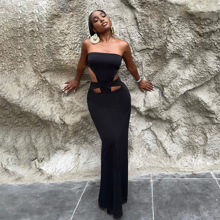 Damen Maxi-Kleid mit elegantem Asymmetrischem Ausschnitt und Innovativem Cut-Out-Design Drune