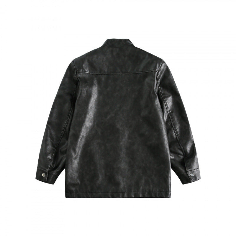 Herren Kurzjacke im Vintage-Lederlook mit Stehkragen und dekorativen Kordelverschlüssen Drune