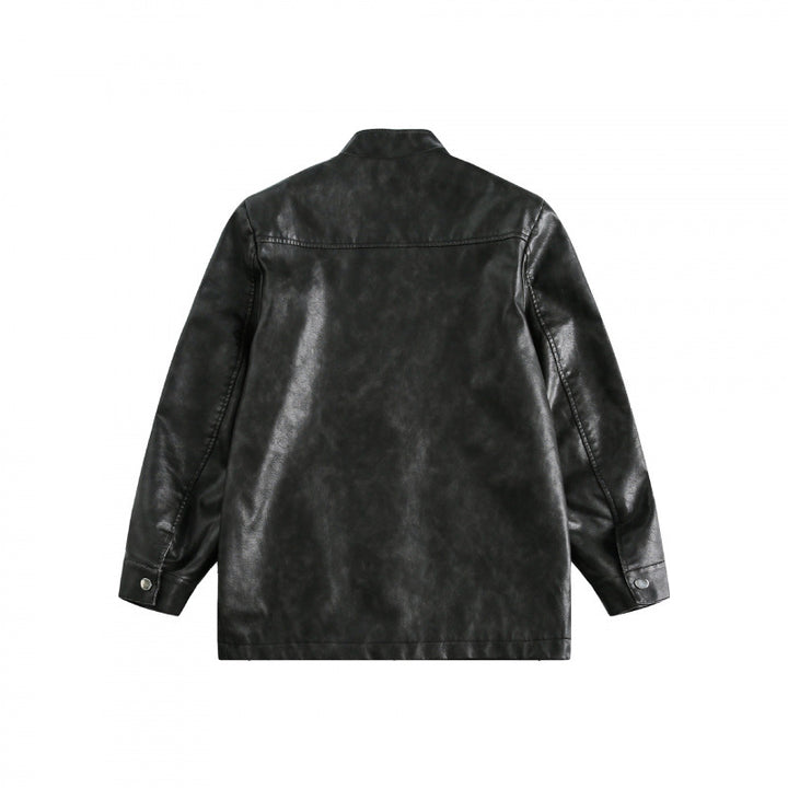 Herren Kurzjacke im Vintage-Lederlook mit Stehkragen und dekorativen Kordelverschlüssen Drune