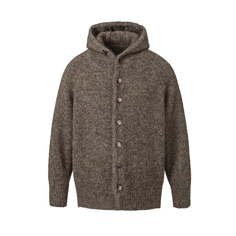 Herren Grobgestrickter Kapuzen-Cardigan mit durchgehender Knopfleiste und Rippenbündchen Drune