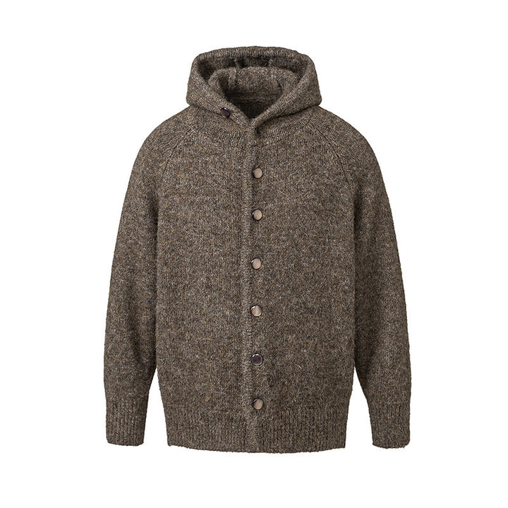 Herren Grobgestrickter Kapuzen-Cardigan mit durchgehender Knopfleiste und Rippenbündchen Drune