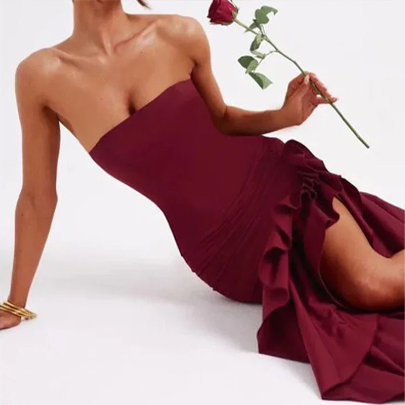 Damen Abendkleid mit beweglichem Rüschenrock und figurbetontem Oberteil Drune