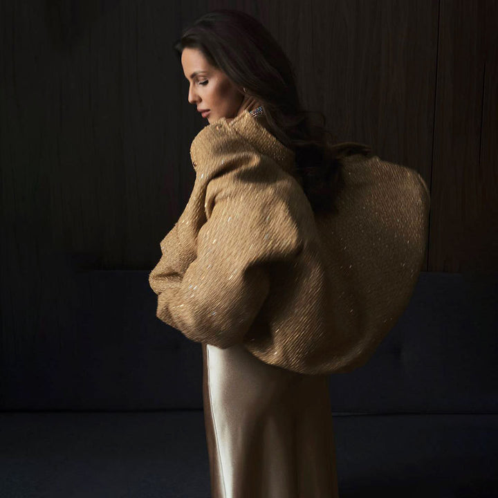 Damen Glitzernde Stoffjacke mit kurzen Ärmeln Drune