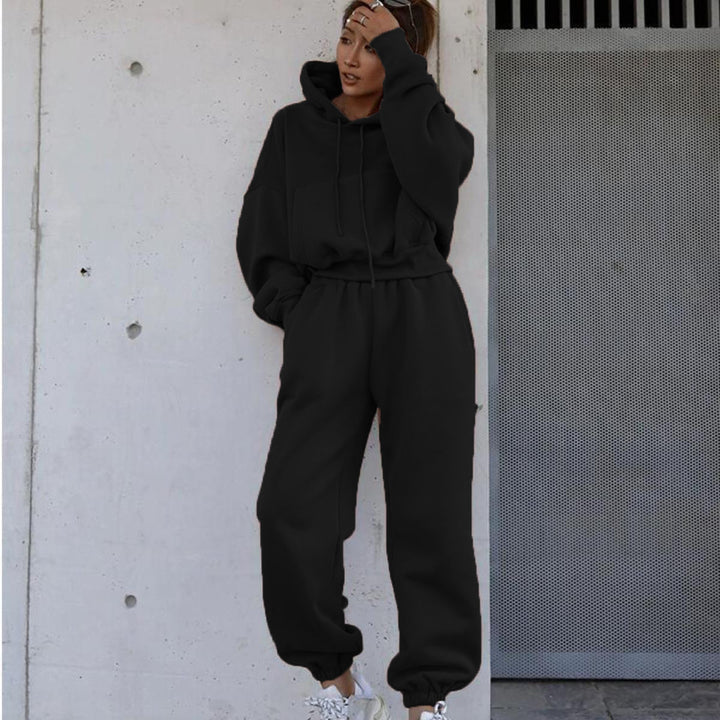 Damen lässiges Oversize-Kapuzen-Sweatset mit Cropped-Hoodie und Highwaist-Jogginghose Drune