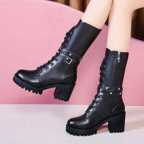 Damen Chunky Schnürstiefel mit modernem Design und robustem Blockabsatz Drune
