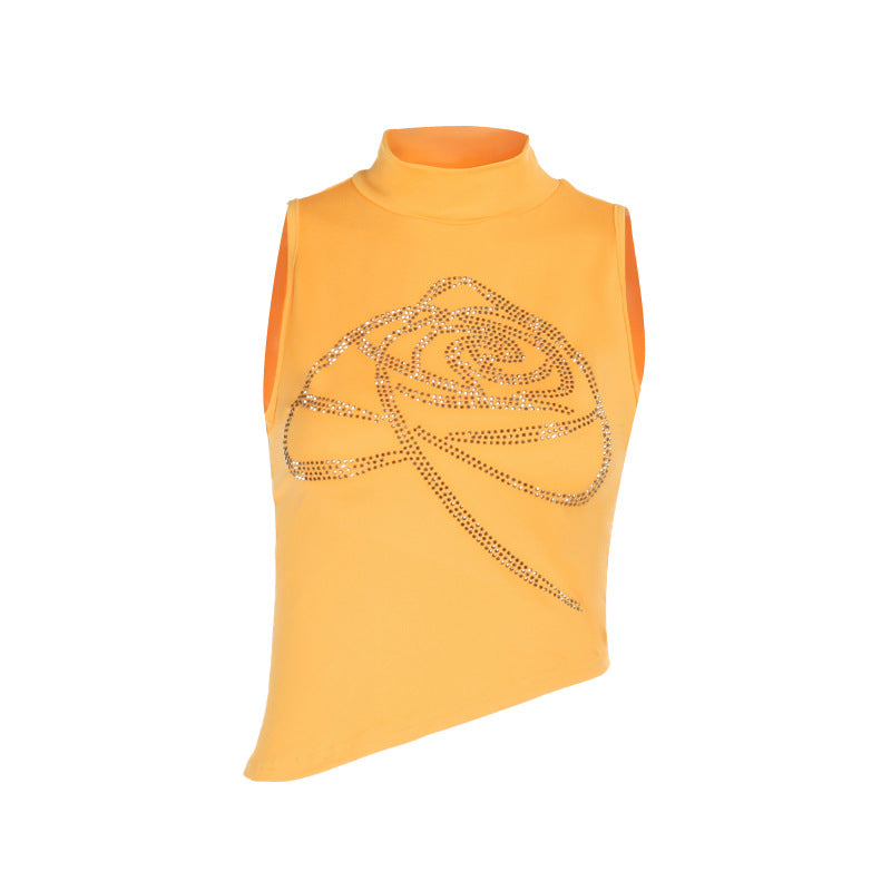 Damen elegantes Fitness-Crop-Top mit glitzerndem Design und Stehkragen Drune