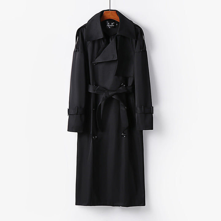 Herren Langer Doppelreihiger Trenchcoat mit Taillengürtel, Epauletten und klassischem Schalkragen Drune