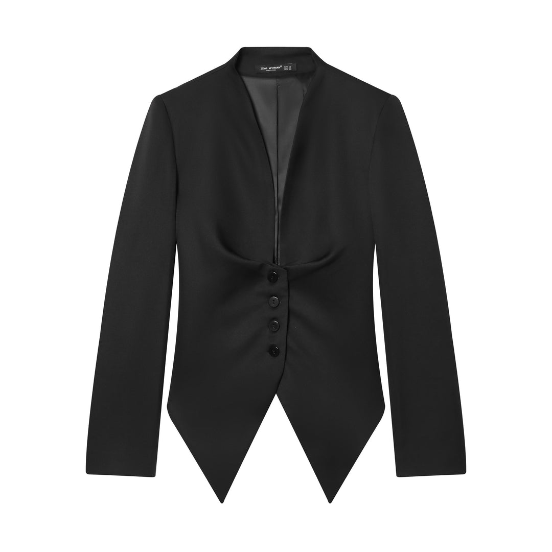 Damen nan taillierter Blazer mit Schalkragen, figurbetonter Knopfleiste und spitz zulaufendem Zipfelsaum Drune