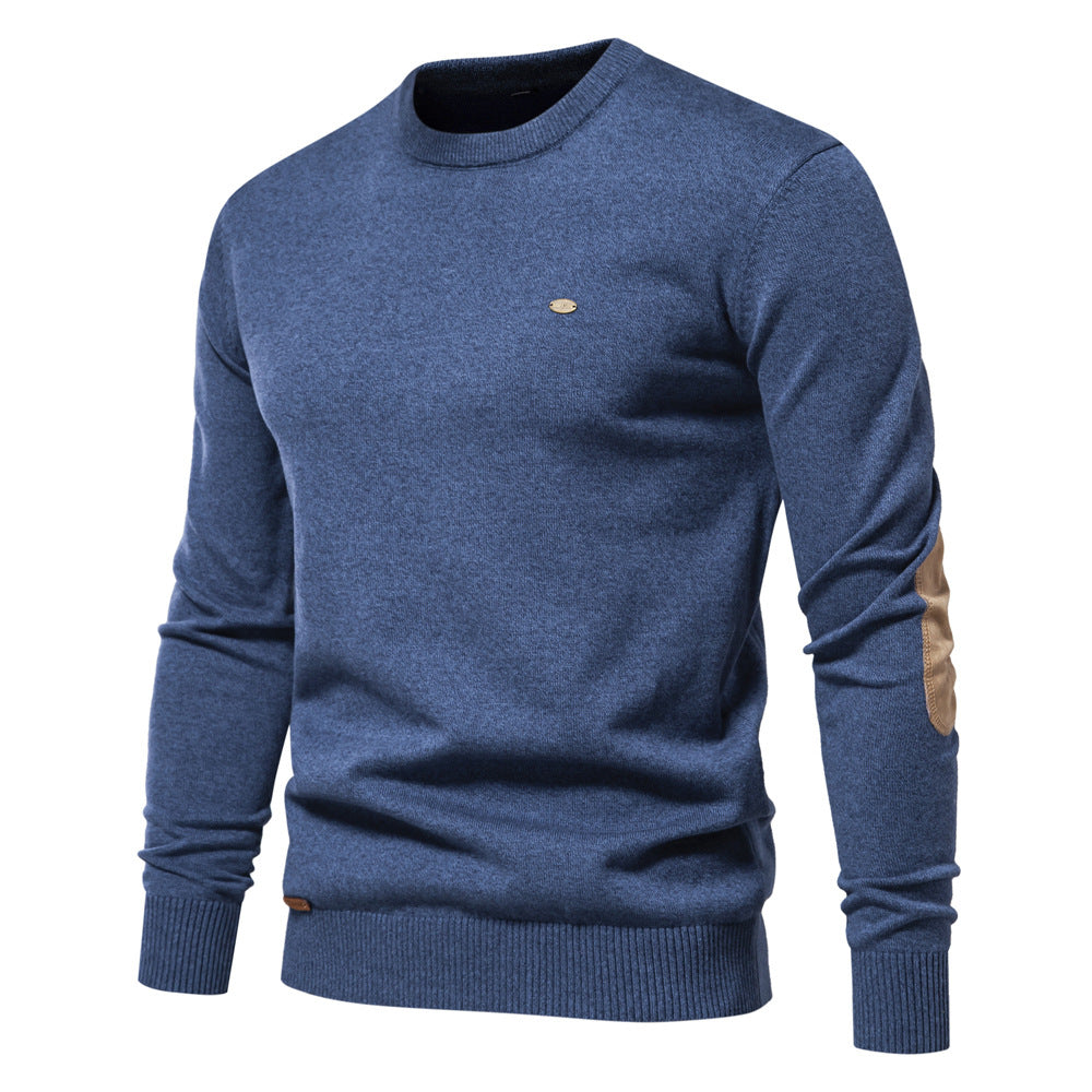 Herren Rundhals Pullover aus feiner Baumwolle mit eleganten Ellbogenpatches Drune