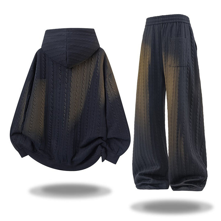 Damen Gehäkeltes Cable-Knit Lounge-Set mit Kapuzen‑Zipjacke & Palazzo‑Hose Drune