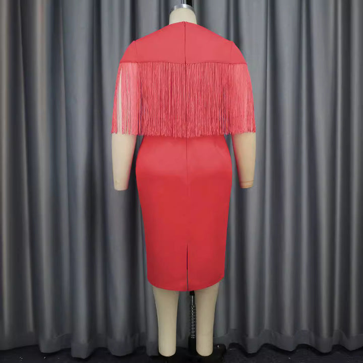Damen Figurbetontes Kleid mit fransigen Ärmeln Drune