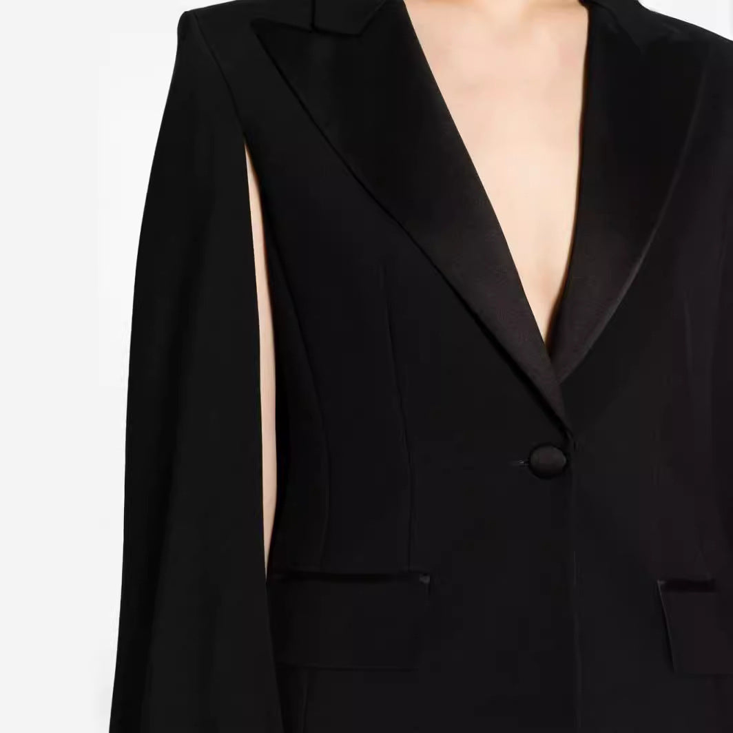 Damen Zweiteiliges Abendliches Blazer-Set mit Cape-Ärmeln und ausgestellten Marlene-Hosen Drune