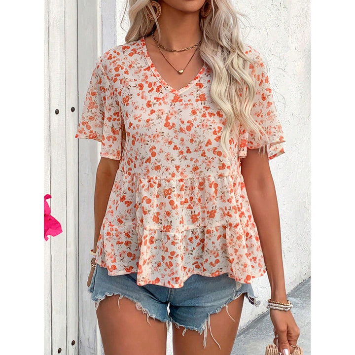 Damen Bluse mit Rüschenschnitt und floralem Muster Drune