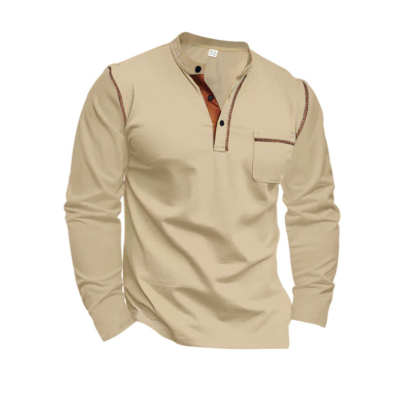 Herren Langarm-Henley-Shirt mit modernem Kragen und praktischer Brusttasche Drune