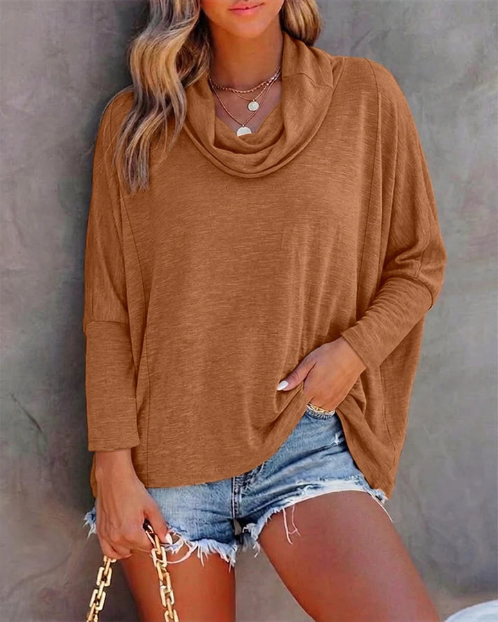 Damen Oversized Schalkragen-Longsleeve mit Fledermausärmeln Drune