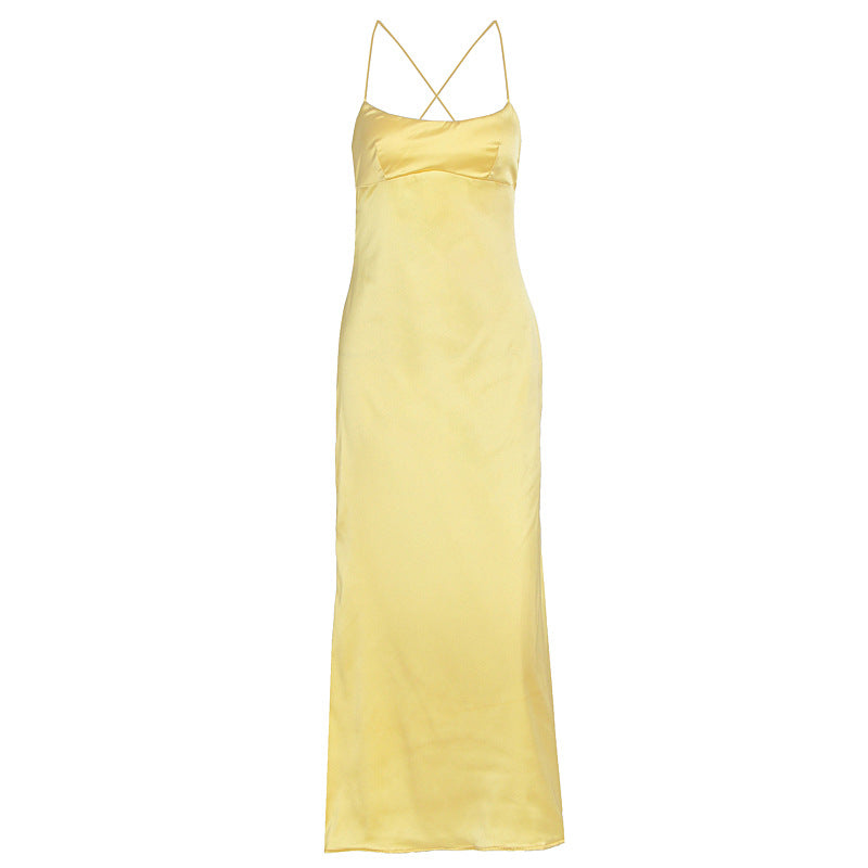 Damen elegantes Satin-Nachtkleid mit schmalen Spaghettiträgern und fließendem Schnitt Drune