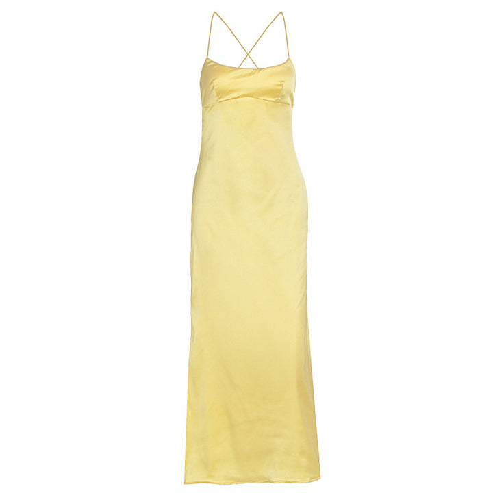 Damen elegantes Satin-Nachtkleid mit schmalen Spaghettiträgern und fließendem Schnitt Drune