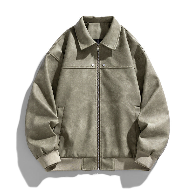 Men's  suede-effect collared full-zip bomber jacket with ribbed hem Drune
