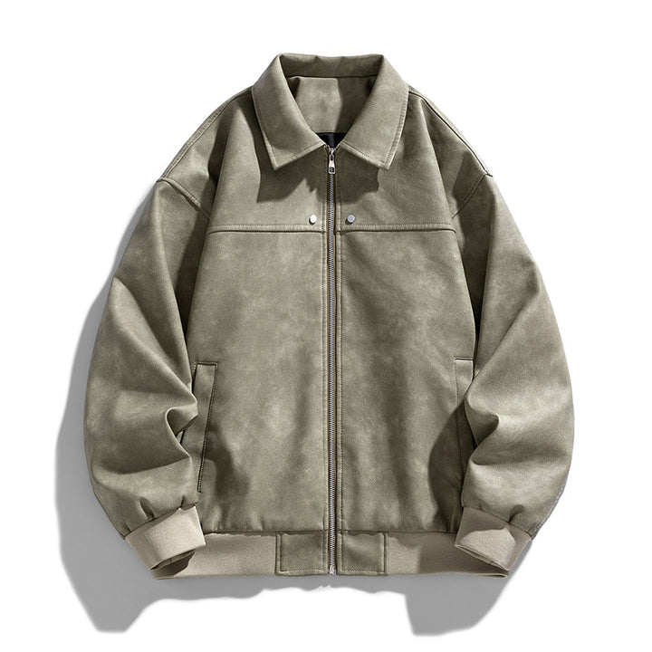Men's  suede-effect collared full-zip bomber jacket with ribbed hem Drune