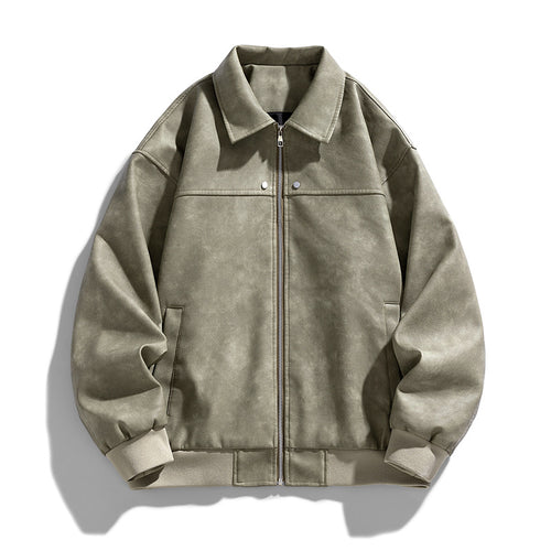 Men's  suede-effect collared full-zip bomber jacket with ribbed hem Drune