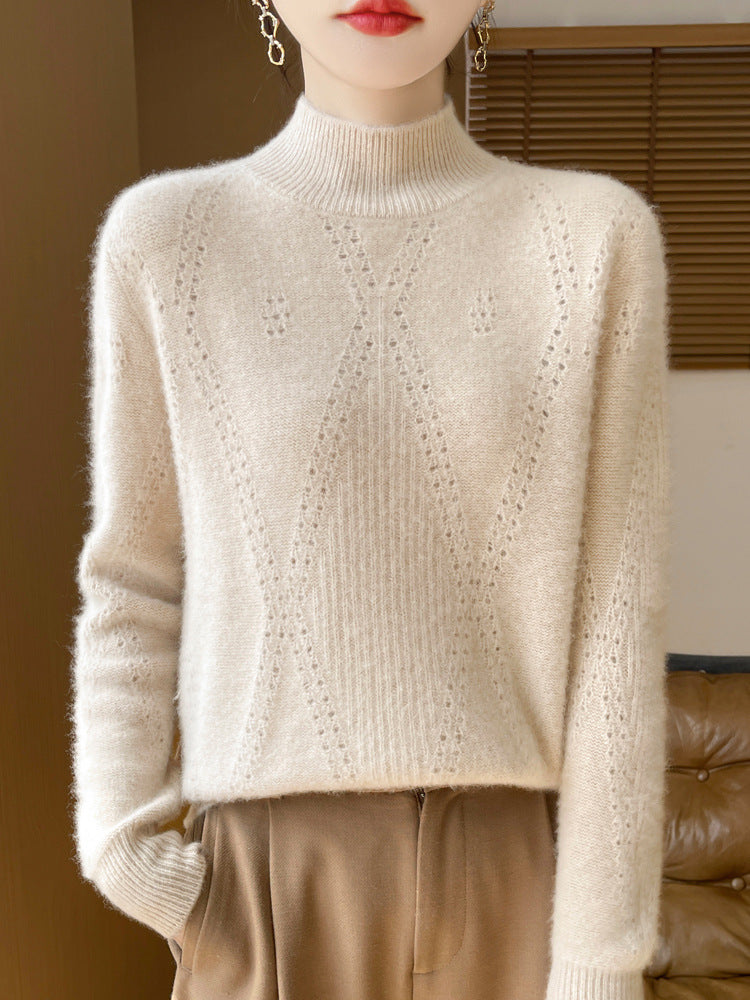 Damen Leichter Mockneck-Feinstrickpullover mit Ajour-Chevron und kaschmirweichem Finish Drune